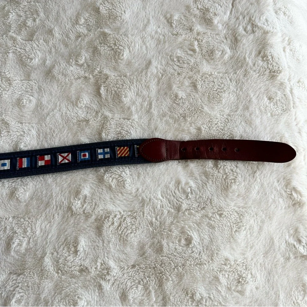 Preston Belt Mens 42 Blue Sailing Flags Nautical Boating Sailor Brass Buckle Adj